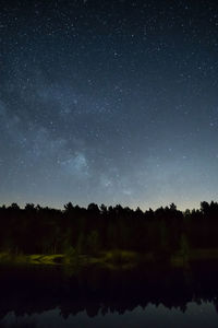 Scenic view of lake against sky at night
