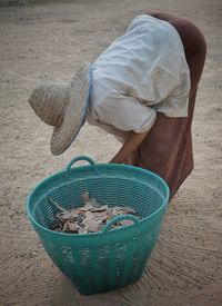 High angle view of man working in bowl