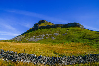 Low angle view of castle on mountain against sky