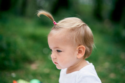 Close-up portrait of cute baby boy