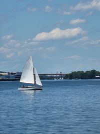 Sailboat on the hudson river during a beautiful sunny day 