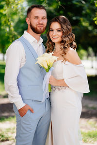 Young couple standing outdoors