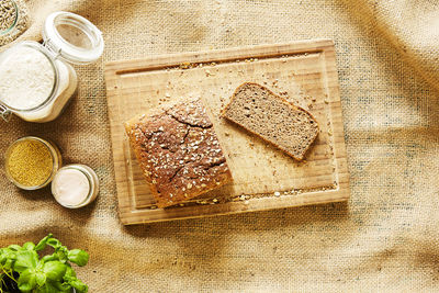 High angle view of breakfast on table