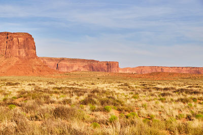 Rock formations on landscape against sky