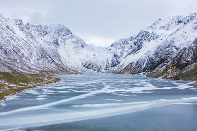 Scenic view of snowcapped mountains against sky