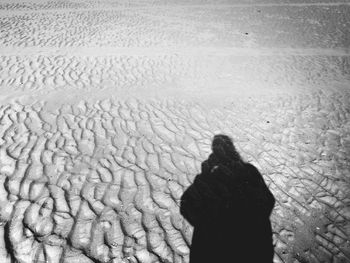 Shadow of woman on snow