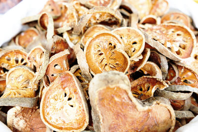 High angle view of mushrooms in plate