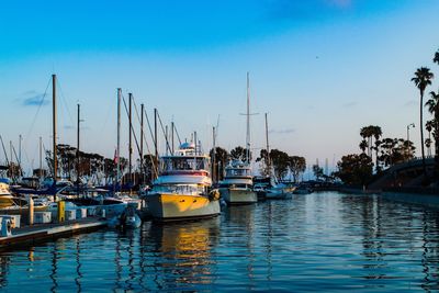 Boats moored at harbor