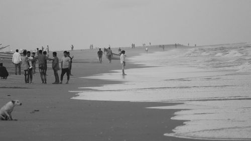 Group of people on beach against sky