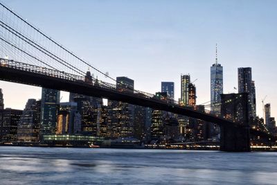 View of suspension bridge in city