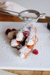 Close-up of dessert in plate on table