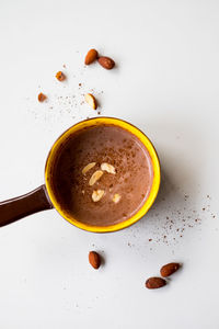 High angle view of coffee on white background