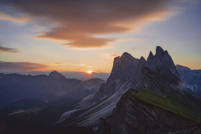 Scenic view of mountains against sky during sunset