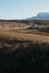 Scenic view of field against clear sky