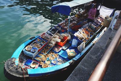 High angle view of boat in river