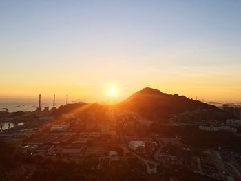 View of cityscape at sunset