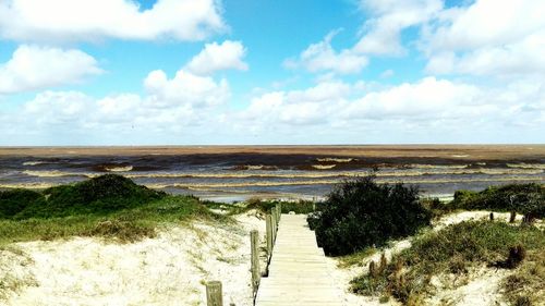 Scenic view of sea against cloudy sky