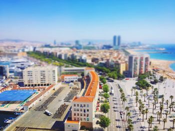 High angle view of barcelona cityscape