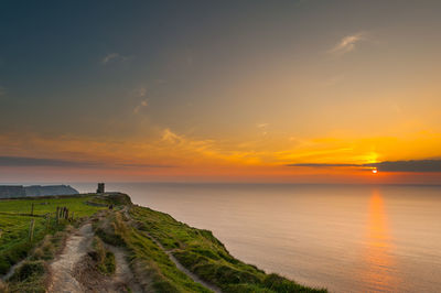 Scenic view of sea against sky during sunset