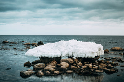 Rocks in sea against sky