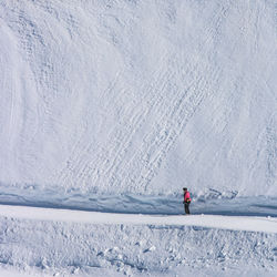 Person walking on snowcapped mountain