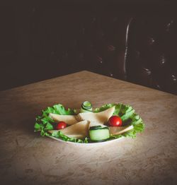 High angle view of fruits and vegetables on table