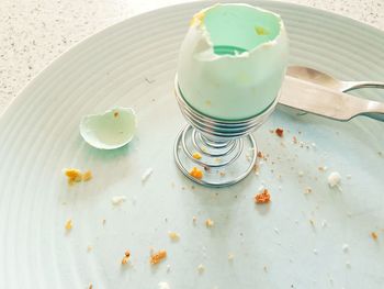 High angle view of ice cream in plate on table