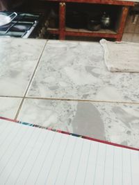 High angle view of tiled floor