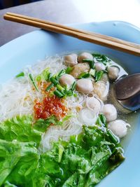 High angle view of soup in bowl