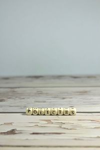 Close-up of text on table