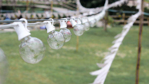 Close-up of ropes on field