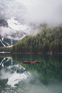 Scenic view of lake by mountains