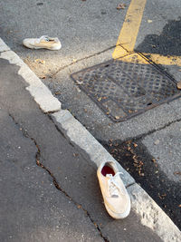 High angle view of shoes on street
