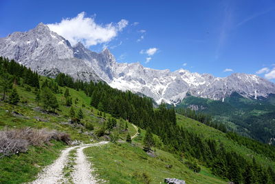 Scenic view of mountains against sky during winter