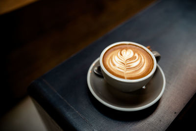 High angle view of coffee on table