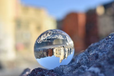 Close-up of snow on rock