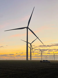 Texas sunset over wind turbines or wind farm