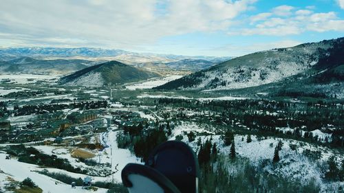 Scenic view of mountains against sky during winter