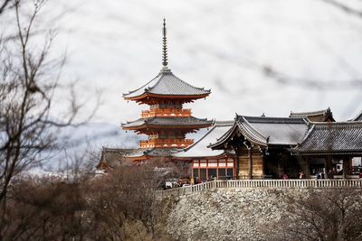 Low angle view of pagoda against sky