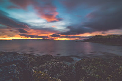 Scenic view of sea against sky during sunset
