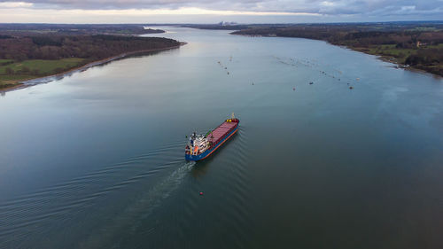 High angle view of people on lake