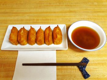 High angle view of food on table