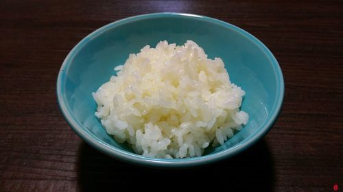 High angle view of food in bowl on table