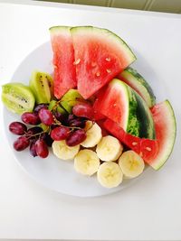 High angle view of fruits in plate