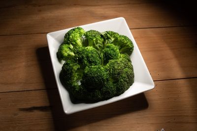 High angle view of salad in plate on table