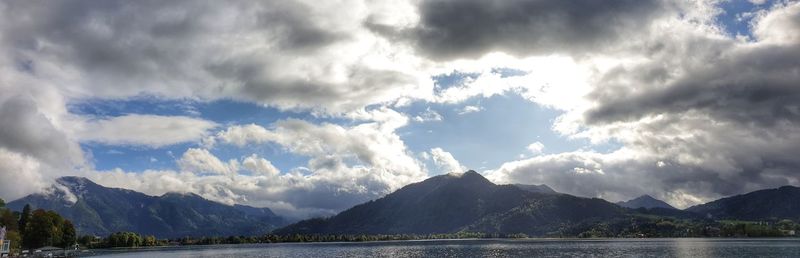 Panoramic view of lake against cloudy sky