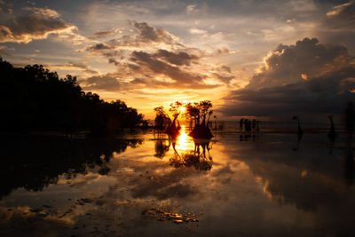 Scenic view of lake against sky during sunset