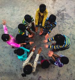 High angle view of colorful umbrellas