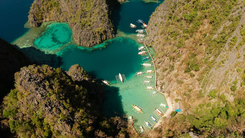 Lagoons and coves with blue water among the rocks.  kayangan lake. palawan, philippines, busuanga