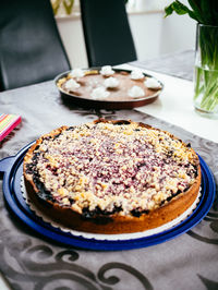 High angle view of cake on table